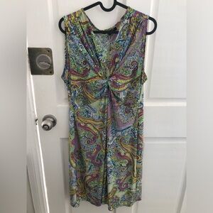 Vintage Mlle Gabrielle Retro Paisley Print Dress Knee Length Green Purple Large